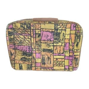 Vintage 1960s SARNÉ Mod Abstract Suitcase | Retro MCM Geometric Tapestry Travel
